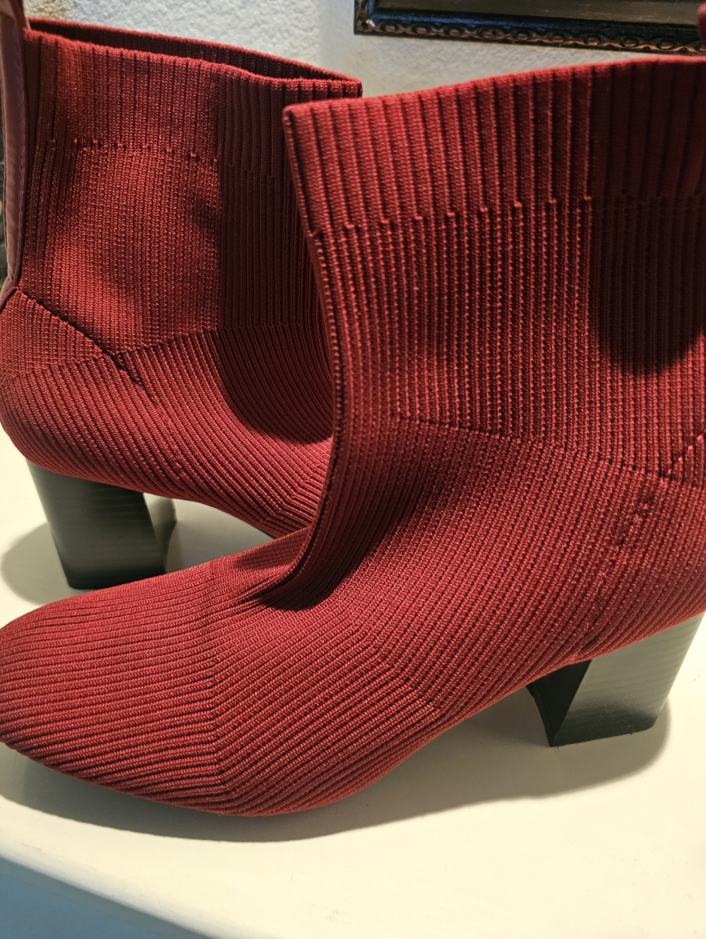 Red Sock Boots with Block Heel